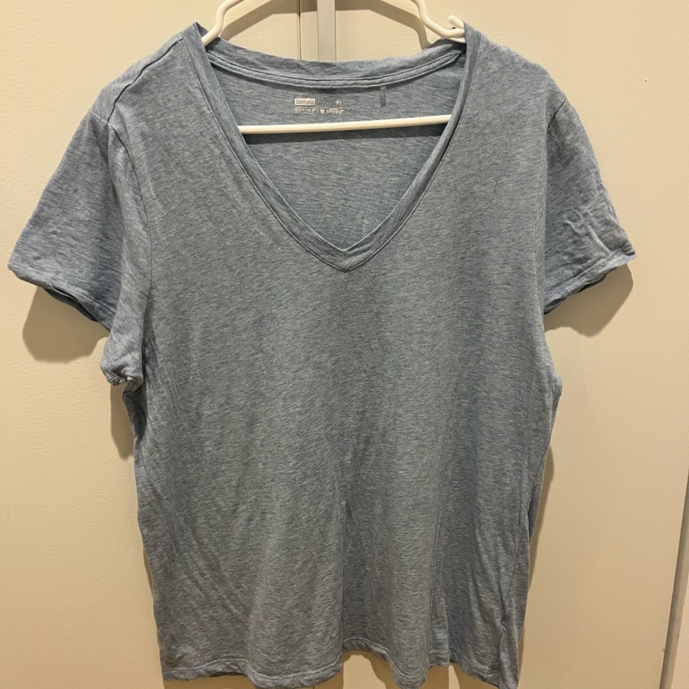 Delta Light Blue V-Neck Women's Tee gently worn